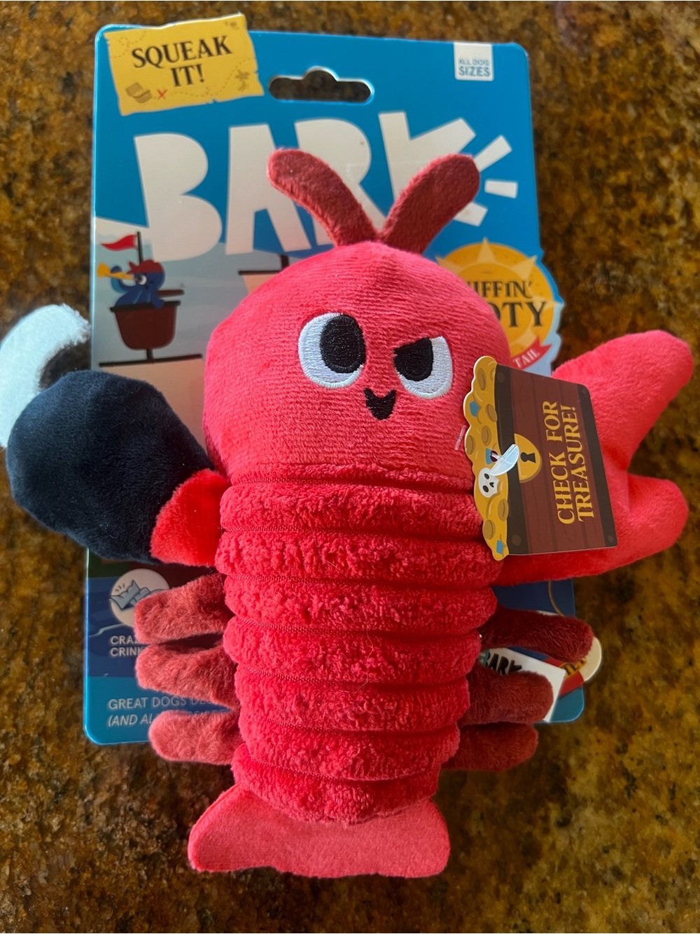 New Bark pirate Lobster-arrr matey Red Pirate Ship Plush Dog Toy “sniffin booty”